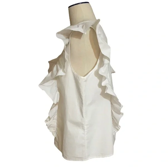 CURRENT/ELLIOT Ruffled Cotton-poplin Top In Sugar - Picture 4 of 9